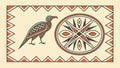 Rustic Bird in Circular Frame with Geometric Patterns, vector design Generative AI Royalty Free Stock Photo
