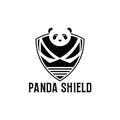 Rustic black panda shield logo design vector, vintage shield vector icon Royalty Free Stock Photo