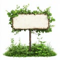 Rustic Blank Sign with Green Foliage. Royalty Free Stock Photo