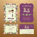 Rustic blossom flowers cartoon couple wedding invitation card &