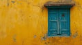 Rustic Blue Window on Yellow Wall Royalty Free Stock Photo