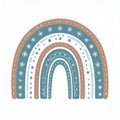 Rustic Boho Rainbow Illustration with Geometric Patterns in Soft Blue and Tan Royalty Free Stock Photo
