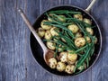 Rustic boiled potato in mustard and bean