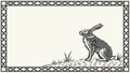 Rustic border frame with a rabbit on a grassy hill, nature scene, vector design Generative AI Royalty Free Stock Photo