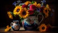 Rustic bouquet of sunflowers and daisies indoors generated by AI