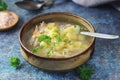 A bowl with chicken soup with pasta Royalty Free Stock Photo