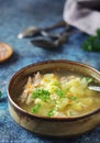 A bowl with chicken soup with pasta Royalty Free Stock Photo