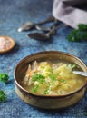 A bowl with chicken soup with pasta Royalty Free Stock Photo