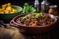 rustic bowl filled with hearty chili