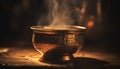 Rustic bowl glows with candlelight, smoke rises from incense generated by AI Royalty Free Stock Photo