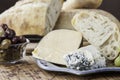 Rustic bread with assorted cheeses Royalty Free Stock Photo