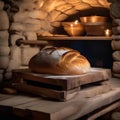 A rustic bread baking in a traditional stone oven3