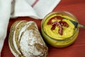 Rustic bread and delicious authentic curry hummus