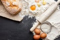 Rustic bread with egg, flour, steiner and rolling pin Royalty Free Stock Photo
