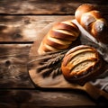 Rustic bread rolls on wooden background - ai generated image Royalty Free Stock Photo