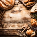 Rustic bread rolls on wooden background - ai generated image Royalty Free Stock Photo