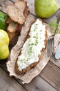 Rustic bread with white cheese Royalty Free Stock Photo