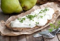 Rustic bread with white cheese Royalty Free Stock Photo