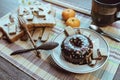 Rustic breakfast, Donut is placed on an artistic table.