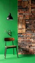 Rustic Brick Meets Modern Green Wall Interior Royalty Free Stock Photo