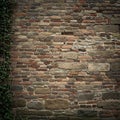 A rustic brick wall composed of variously sized and colored bricks and stones, ranging Royalty Free Stock Photo