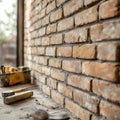 Rustic Brick Wall with Construction Tools in Natural Lighting Royalty Free Stock Photo