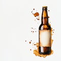 A rustic brown beer bottle with a blank label surrounded by brown splashes perfect for beverage and design concepts Royalty Free Stock Photo