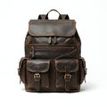 Rustic brown leather backpack isolated on white background Royalty Free Stock Photo