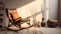 Rustic Brown Rocking Chair: Vray Tracing, African Influence, Minimalist Staging