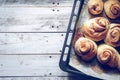 Rustic buns of sweet milk and cinnamon. Gastronomic concept Royalty Free Stock Photo