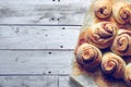 Rustic buns of sweet milk and cinnamon. Gastronomic concept Royalty Free Stock Photo