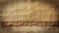Rustic burlap texture with frayed edge on aged fabric background. Generative AI Royalty Free Stock Photo