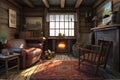 Rustic Cabin: Create a set of images that showcase a charming, cozy rustic cabin. Generative AI