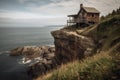 rustic cabin perched on the edge of a cliff, with sweeping views of pristine coastline