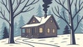 Rustic Cabin in Snowy Forest Winter Wilderness Vector, vector design Generative AI Royalty Free Stock Photo