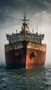 Rustic Cargo container transport ship in the ocean Royalty Free Stock Photo