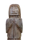 Rustic carved wooden man isolated. Royalty Free Stock Photo