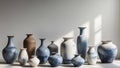 Rustic Ceramic Vases Blue and White Pottery Collection. Royalty Free Stock Photo