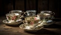 Rustic ceramics collection old fashioned teapot, mug, and ornate bowl arrangement generated by AI