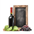 Rustic chalkboard wine menu with bottle and grapes on a white background Royalty Free Stock Photo