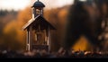 Rustic chapel illuminated by lanterns celebrates spirituality in nature tranquility generated by AI