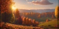 Rustic Charm of Autumn: Trees, Sunset, Roads, and Grass