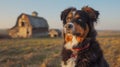 Rustic Charm: Bernese Mountain Dog Overlooking the Farm