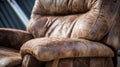 Rustic Charm Close-up Of Vintage Fleece Recliner With Natural Grain And Cracks