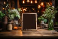 The rustic charm of a coffee shop mockup, featuring a blank chalkboard menu Royalty Free Stock Photo