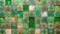 Rustic Charm A Grungy Patchwork Green Tile Wall Perfect for Shabby Chic Decor or Concrete Backdrop Royalty Free Stock Photo
