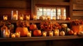Rustic Charm, Halloween home decor. A cozy and inviting scene featuring pumpkins arranged in a rustic setting