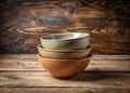 Rustic Charm in the Kitchen Elegant Stacked Ceramic Bowls Under Natural Light Royalty Free Stock Photo