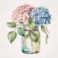 Rustic Charm Meets Artistic Flair: Watercolor Hydrangeas in a Mason Jar AI Generated