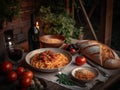 The Rustic Charm of a Tuscan Pasta Dinner Royalty Free Stock Photo